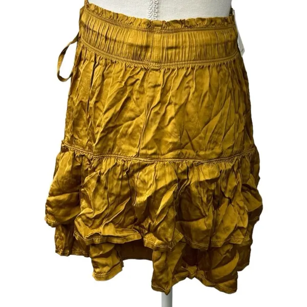 Aerie Size S Mini Skirt‎ Sweet N’ Silky In Honey Ruffle Layers Satin Elastic NEW - Image 4
