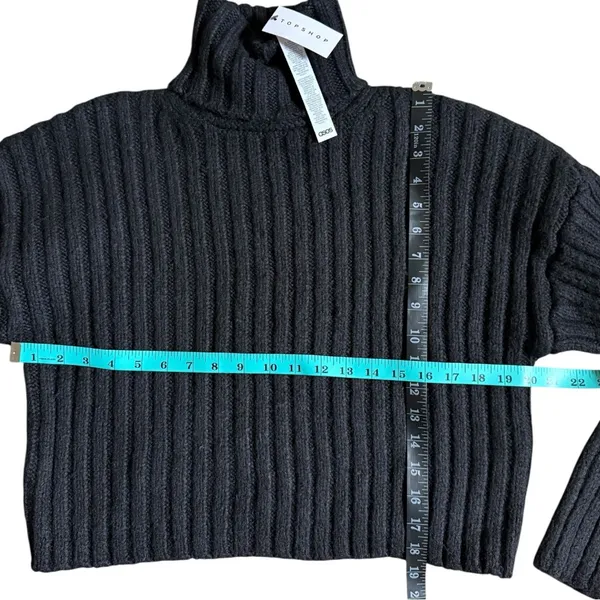 NEW Topshop Black Ribbed Turtleneck Sweater Black Cropped - Image 3