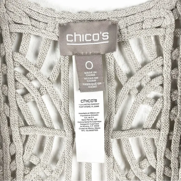 CHICO’S Tan Open Knit Cardigan Small Festival Concert Boho Western Cabin Neutral - Image 3