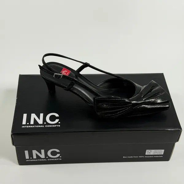 INC International Concepts Winnetp Black Crinkle Bow Slingback Kitten Heels 7.5M - Image 7
