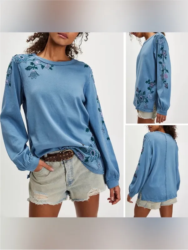 NWOT Free People Violet Vines Long Sleeve - storm combo blue - Large - Image 2