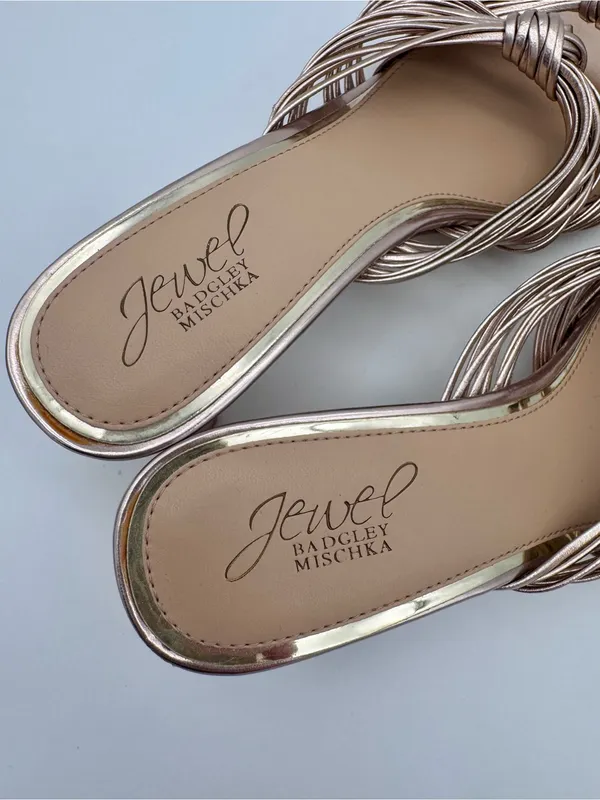 Jewel Badgley Mischka Cheryl Metallic Leather Block Heel Sandals Rose Gold 8 - Image 7