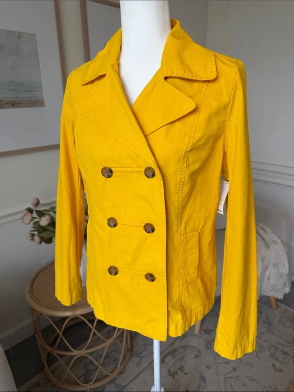 NWT 2012 Old Navy Yellow Cotton Peacoat Jacket Early 2010s Twee S - Image 7