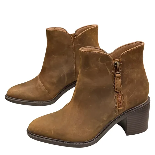Clarks Scene Zip Ankle Boots Womens 8 Brown Waxy Leather Block Heel Rustic Chic - Image 2