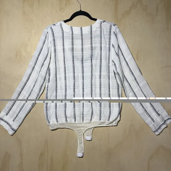 Free People Intimately Bodysuit Top Medium NWT‎ Lace Up Striped Boho Linen Blend - Image 7