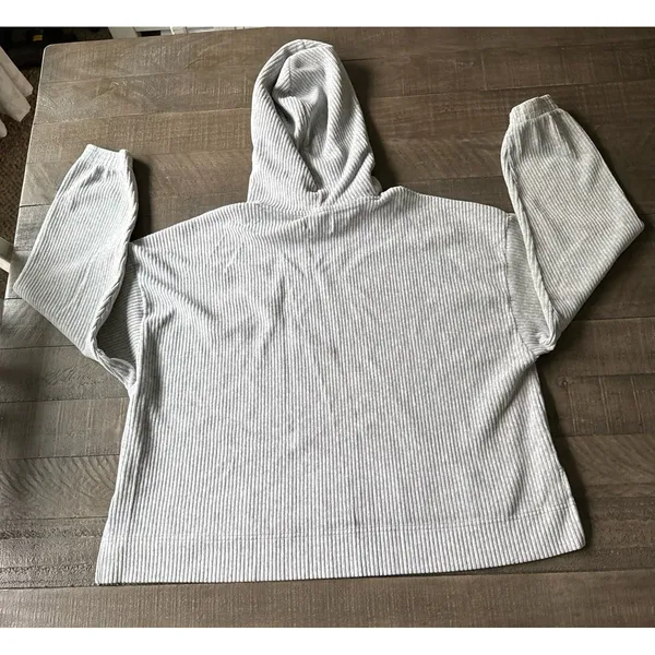 Aerie Women's Gray Ribbed Knit Oversized Cropped‎ Pullover Hoodie Size Large - Image 7