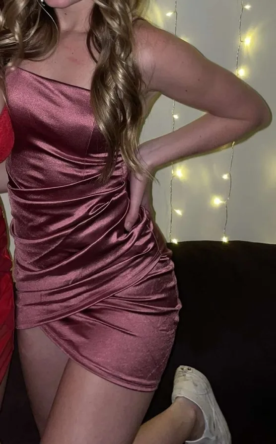 Windsor Pink Satin Mini Dress - Image 2