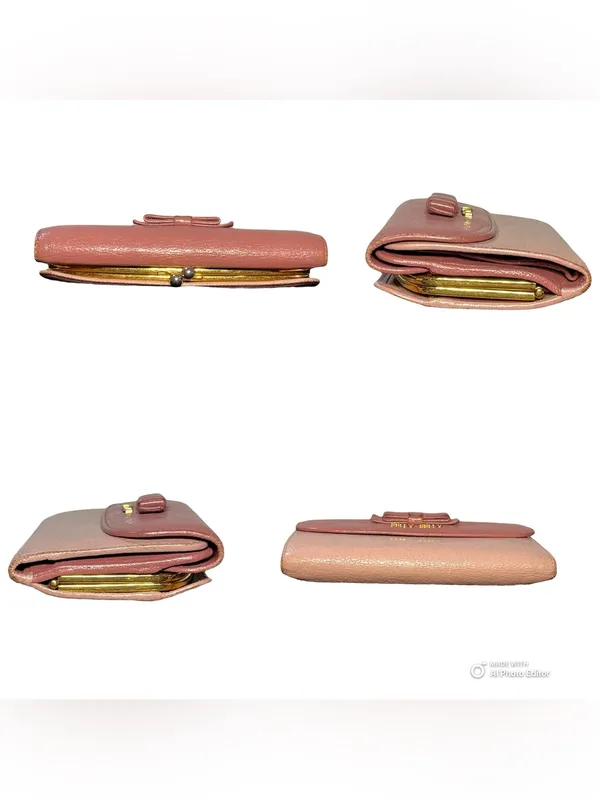 Miu Miu Madras Bicolore Trifold Frame Wallet Kiss Lock Pink WOC 5ME120 Box - Image 13