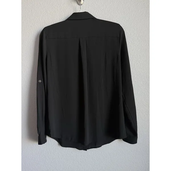 LOFT Black Utility Blouse Shirt Long Sleeve Roll Tab Button Down Pocket Top S - Image 8