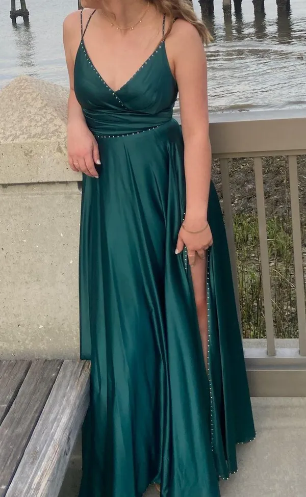 Satin Green Prom Dress - Image 5