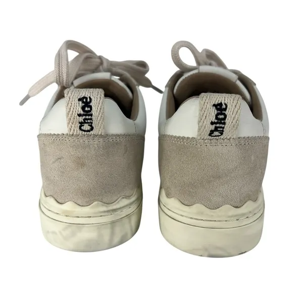 Chloé‎ Lauren Leather Suede Platform Sneakers White Beige 37 - Image 12