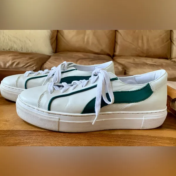 ABLE White/Green Leather Sneakers White Size 11 - Image 8
