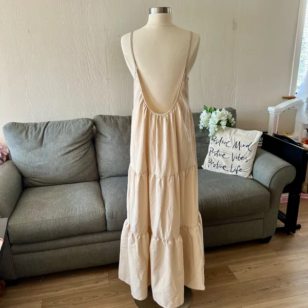 Backless Beige Maxi Dress Tan - Image 2
