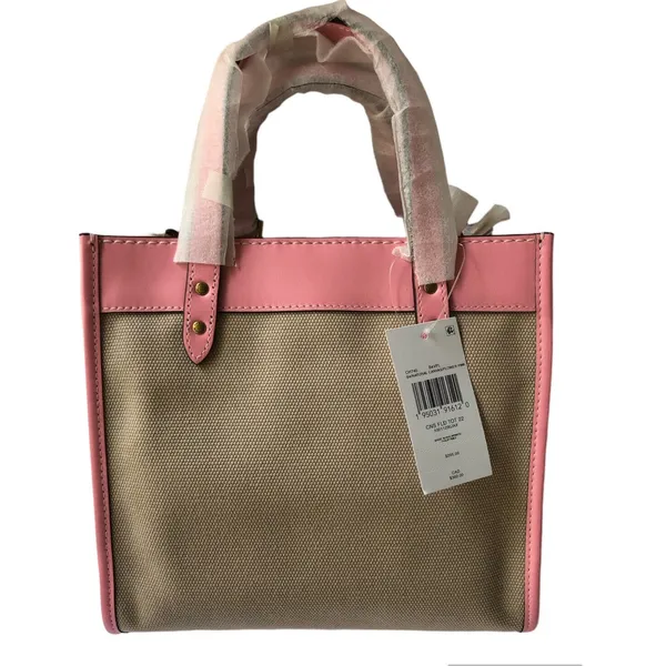 Coach Field 22 Logo ColorBlock Natural Canvas Tote Crossbody Bag Pink New $210 - Image 3