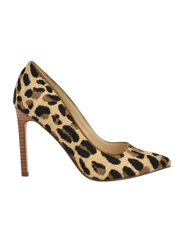 NWT Nine West Pump Closed Toe Heels Stiletto High Leopard Raffia Brown 6M - Image 6