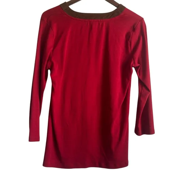 Lauren Ralph Lauren Women Preppy Classic Equestrian Top L Red Faux‎ Suede Trim - Image 2