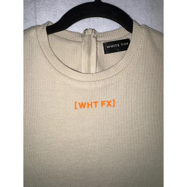 White Fox Still the One Waffle Knit‎ Long Sleeve Bodycon Mini Dress WHT FX Logo - Image 3