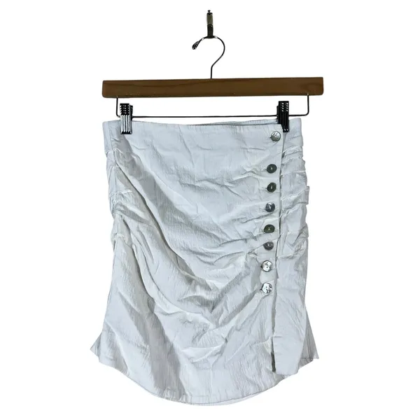 NWT Zara Ruched Side Button Solid Mini Skirt White Coastal High Waisted Size M - Image 2