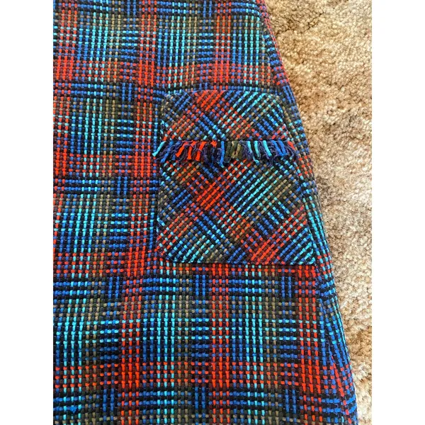 Boden Boucle Tweed Plaid Fringe Trim Mini Pencil Skirt Multicolor Flap Pocket - Image 2