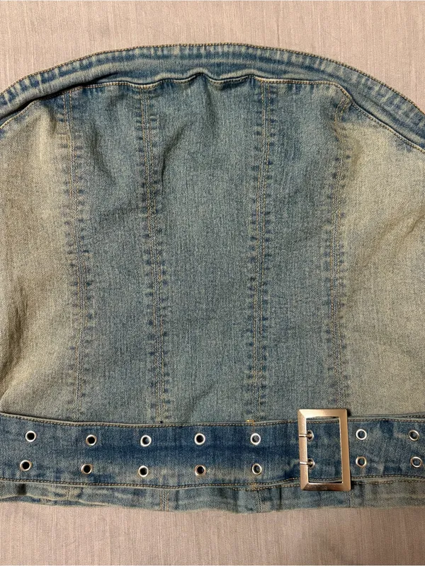 Silence + Noise Small Denim Blue Corset Tank, Mia Buckle Tube Top, Belted - Image 2