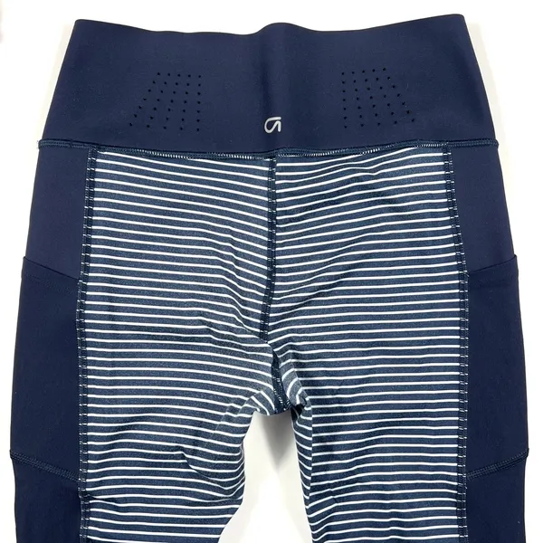 GapFit Small Sculpt Compression Navy Striped High Rise Leggings EUC Training Gym - Image 3
