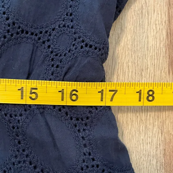 J Crew Navy Blue‎ Cotton Eyelet Dress V Neck 3/4 Sleeve Scalloped Hem Women's 14 - Image 9