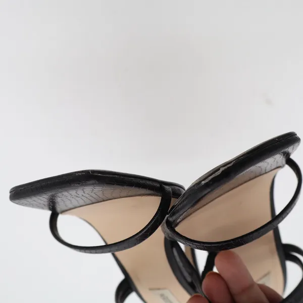 Steve Madden Womens Black Snakeskin Embossed Square Toe Strappy Heels 8.5 - Image 6