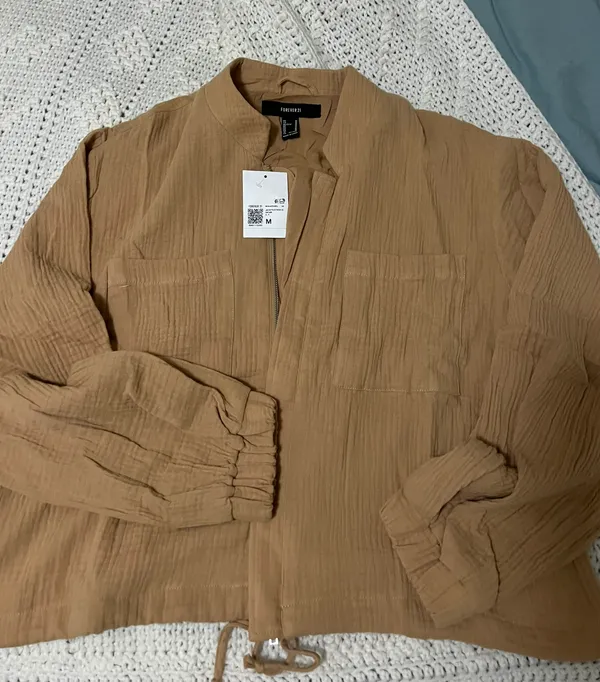 Cotton Crinkle Knit Bomber Jacket Size M - Image 6