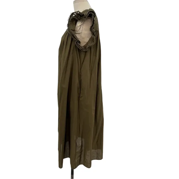 Boden Broderie Detail Midi Dress Eyelet Cotton Olive Green Size US 8P‎ Petites - Image 8