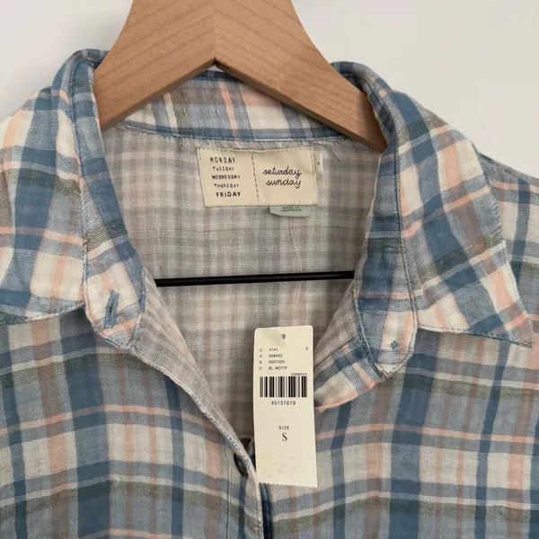 Anthropologie‎ Small NEW Plaid Tunic Shirt Peasant Lagen Relaxed Cotton Gauze - Image 6