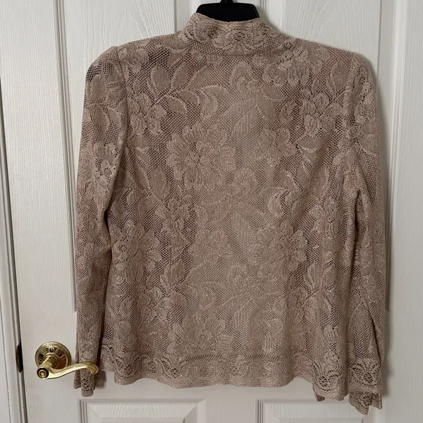 Vintage Lace Open Front Cardigan Jacket in Taupe large - Image 3