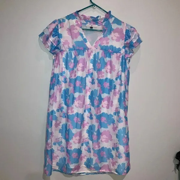 Michelle McDowell V-Neck Short Ruffle Sleeve Mini Dress Medium 780 - Image 3