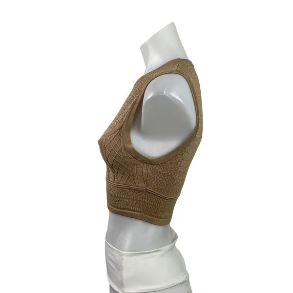 Aritzia Babaton Womens Brown Sleeveless Eyelet Crop Sweater Tank Vest Top Size M - Image 2