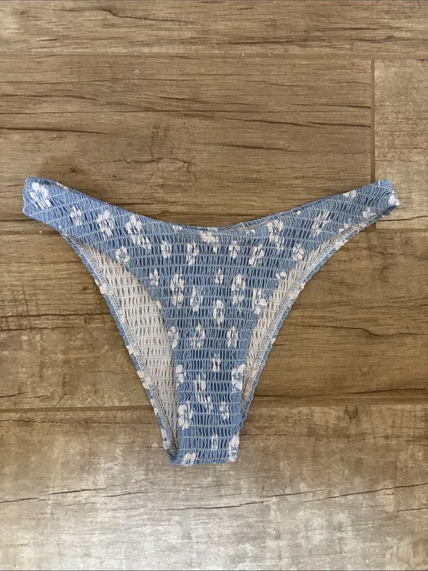 Light Blue White Floral Smocked Bikini Set - Image 2