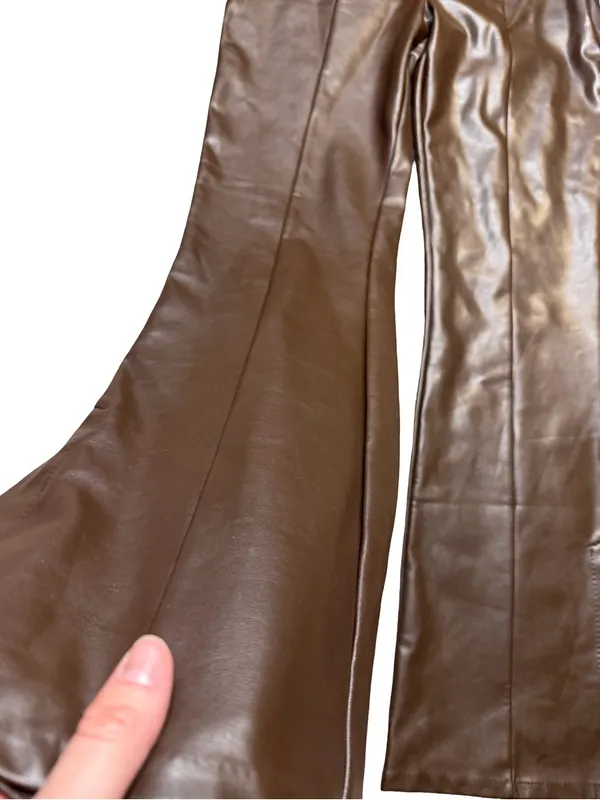 ✨Abercrombie Vegan Leather Split‎ Hem Flare Pants Brown Small✨ - Image 3