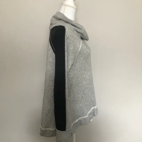 Free People Sweater Cowl Turtleneck Pullover Oversized Mixed Media Raw Grey - Image 5