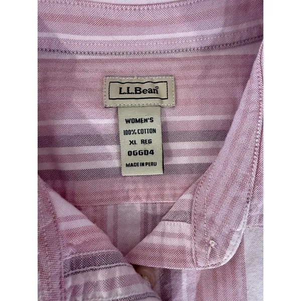 LL Bean Women XL Stripe 3/4 Cotton Retro Utility Pink Outdoor Blouse Preppy - Image 3