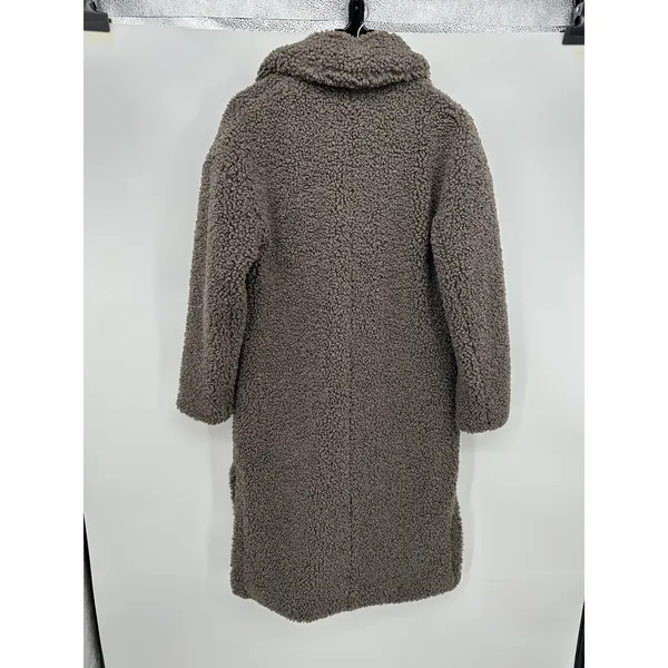 BCBG MaxAzria‎ Faux Fur Shearling Teddy Long Coat Sz XXS Heavy Winter Brown Gray - Image 3