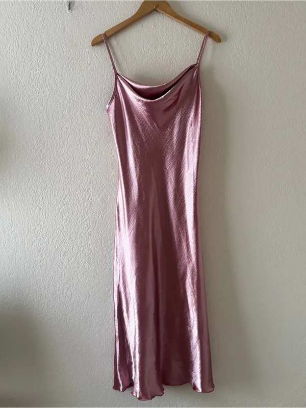 Bebe Dusty Rose Hammered Satin Cowl Neck Midi Slip Dress‎ - Image 3