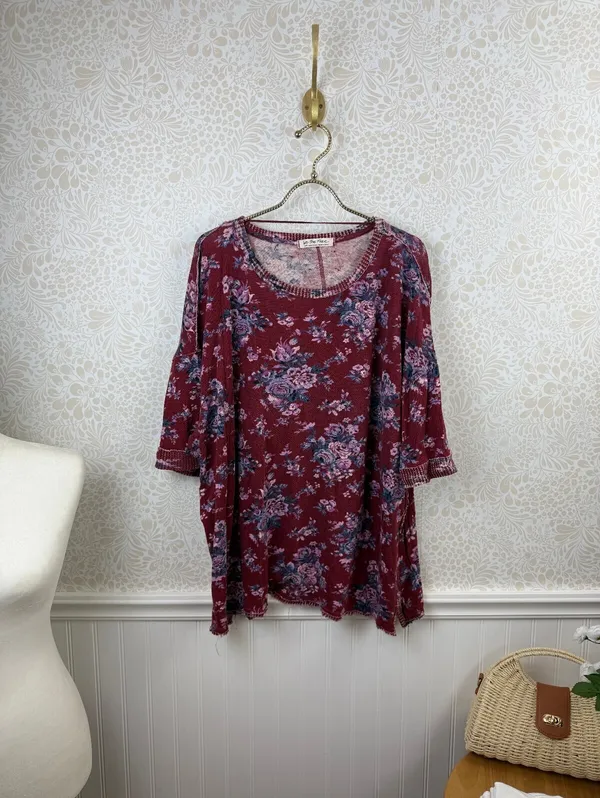 We The Free Red Floral Cotton You & Me Lightweight Sweater Tee - Size - Small - Image 4