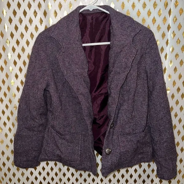 Wool coat purple red blend blazer jacket size S - Image 5