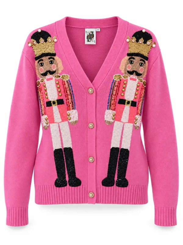 Queen of Sparkles Pink Sequin Nutcracker Christmas Cardigan Women S - Image 2
