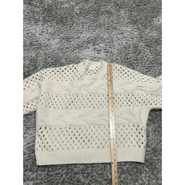 Allie Rose Cream Cable Knit Open Stitch Sweater Womens Size M Oversized Crochet Pullover - Image 13