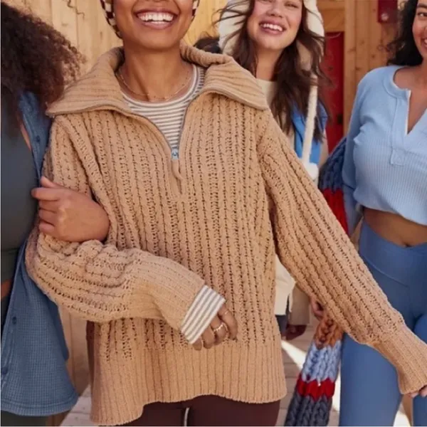 Aerie Cable Car Quarter Zip Chenille Knit Sweater Size Small - Image 2