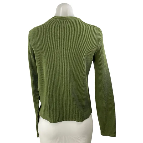 Madewell Elwood Women's Olive Green Rib Knit Knot Long Sleeve Sweater Top Size M - Image 2