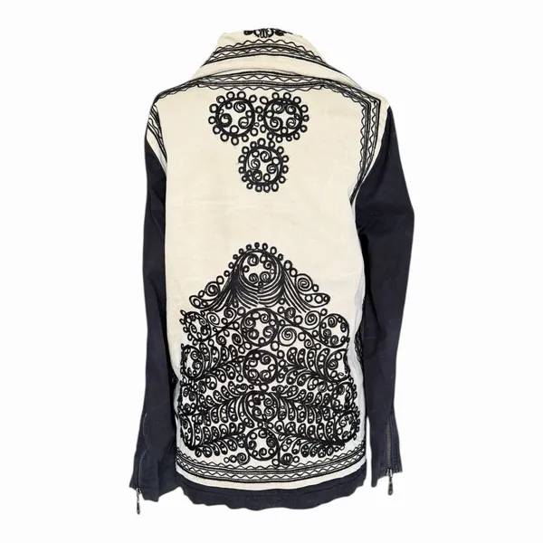 Free People Stitched Quills Embroidered Jacket Cream Black Boho Western Small - Image 5
