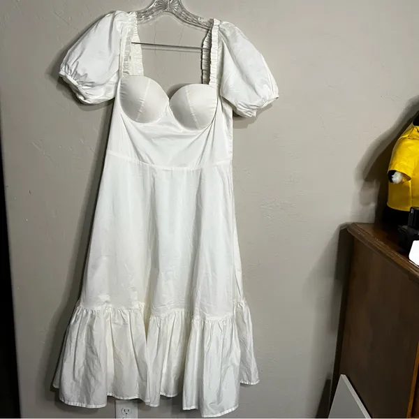 Alamour the‎ Label Katina Poplin Bustier Puff Sleeves Ruffle White Midi Dress - Image 3