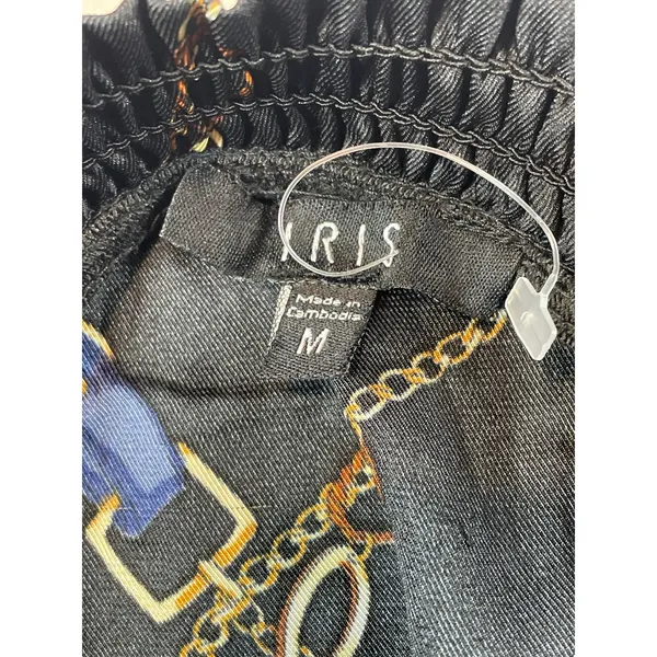 Iris Off‑Shoulder Crop Top Size M Black Gold Chain Detail - Image 5