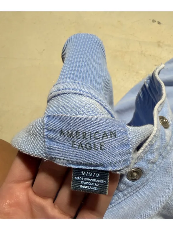 American Eagle Light Blue Women's Pullover Snap-Front Sweatshirt medium - Image 9