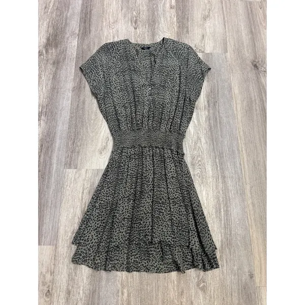 Rails Karla Olive Lynx Green Black Cheetah Print Smocked Waist Mini Dress Small - Image 2